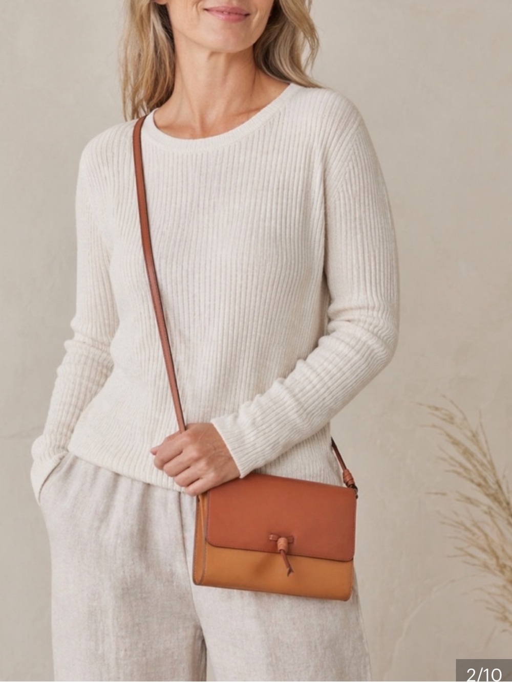 J.Jill Leather Crossbody Bag Colorblock Tan & Cognac Adjustable Strap